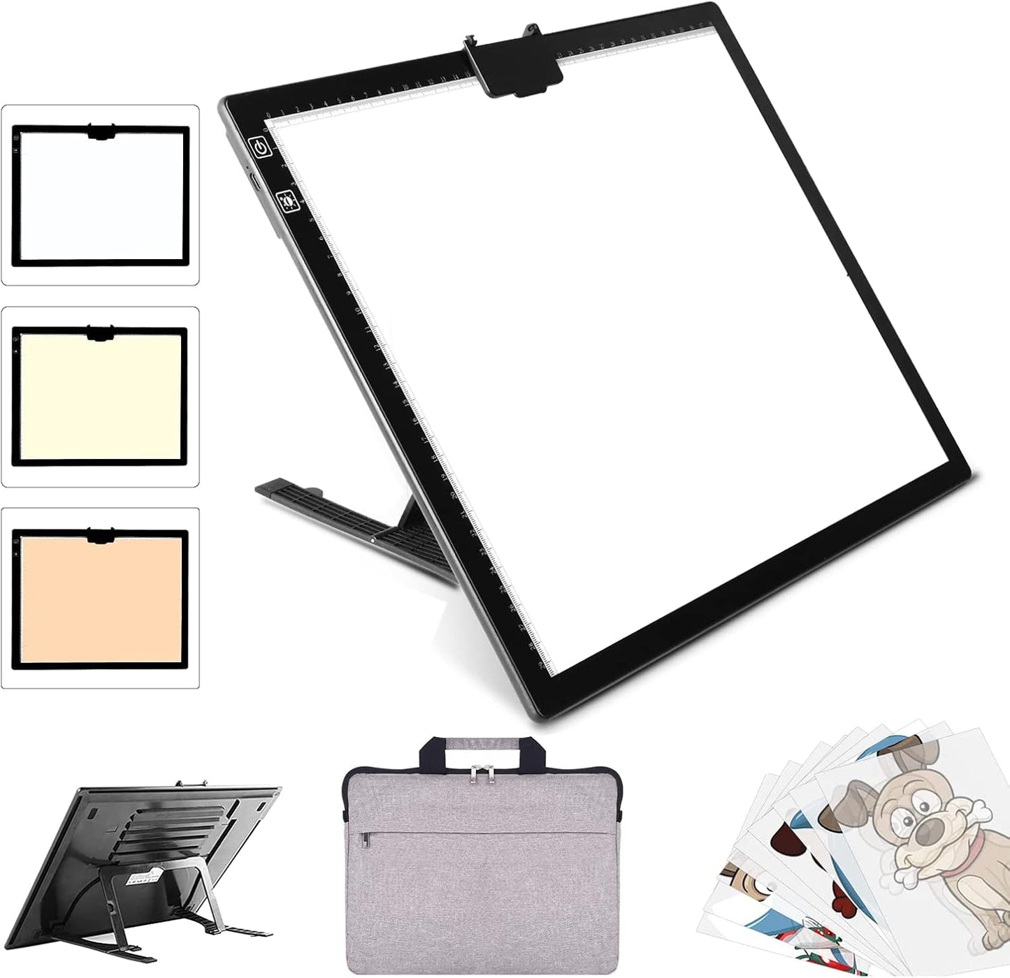 YINGWOND Rechargeable A4 LED Light Pad with Padded Case, Tracing Light Box w/Riser Stands and Paper Clip, 6 Levels of Brightness, Type-c Cable, Wireless Diamond Painting Light Board