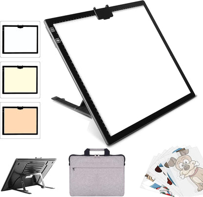 YINGWOND Rechargeable A4 LED Light Pad with Padded Case, Tracing Light Box w/Riser Stands and Paper Clip, 6 Levels of Brightness, Type-c Cable, Wireless Diamond Painting Light Board