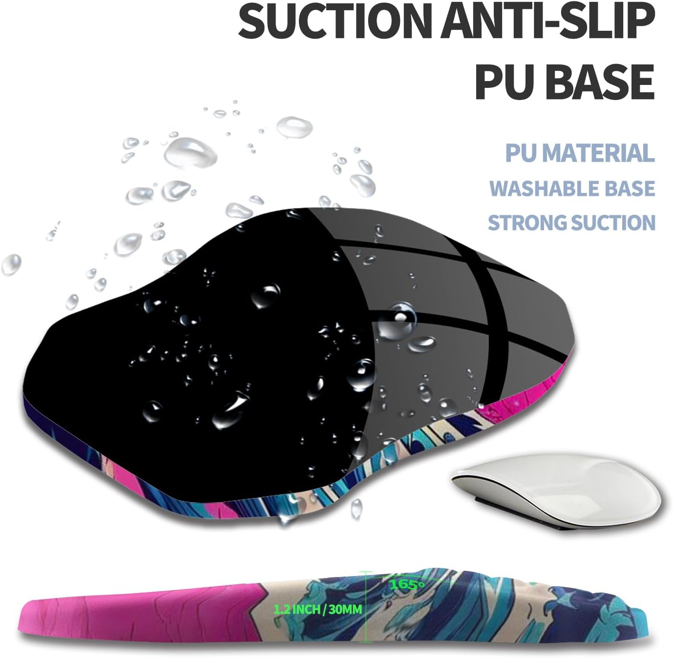 Ergonomic Raised Mouse Pad Wrist Support with Bilateral Slope Memory Foam Mousepad for Wrist Rest and Carpal Tunnel Pain Relief 11.8x7.9〃 Black