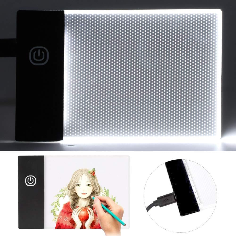 Simlug A6 Light Pad, LED Light Board, Non-Slip Backing, Bright, USB Cable, White, Plastic, Battery Powered, Art, Craft, Animation, Calligraphy, Painting