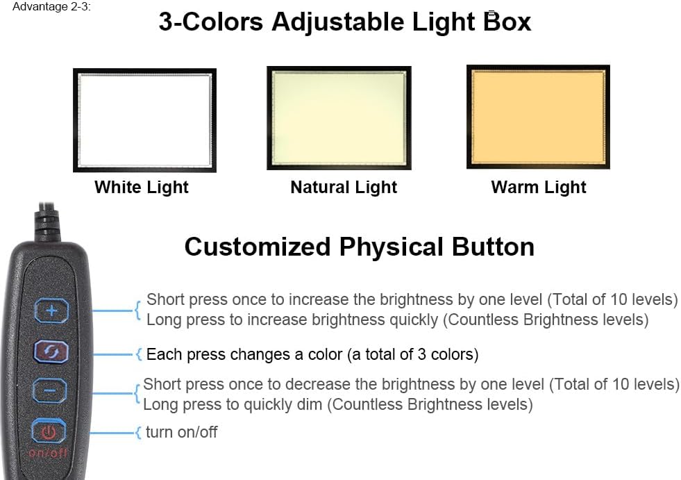 WELZK Light Board A3, 16.6×12.6inchs Light Pad, Side Button Design, 9 Levels/Stepless Dimming, Light Box Widely for Diamond Painting, Tracing, Weeding Vinyl etc.