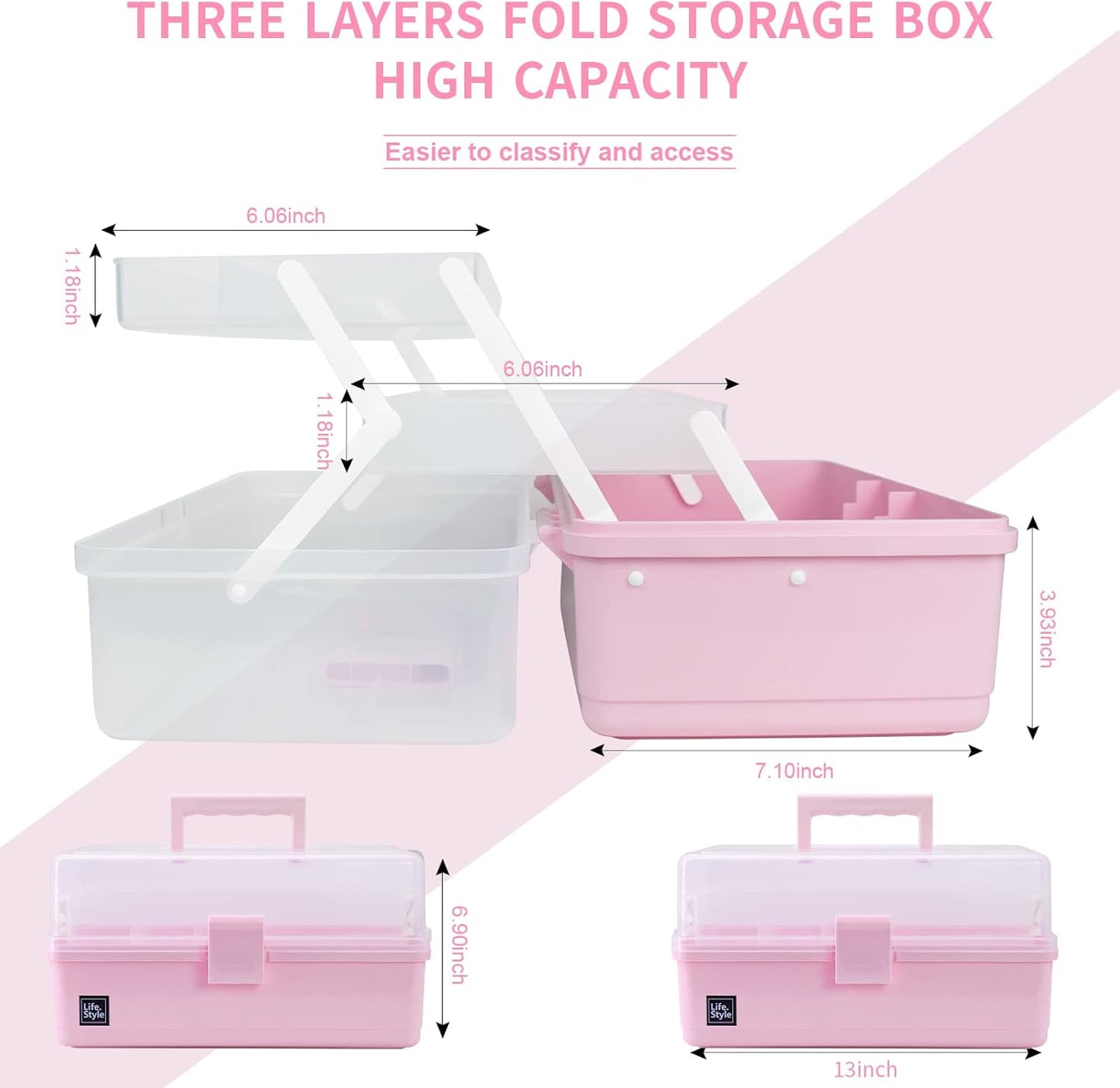 Creahaus 13 inch Art Craft Organizer Storage Box with 3 Layer, Multipurpose Plastic Tool Box with Handle for Sewing, Art Supply, Medicine, Nail, Hair Accessories (Yellow)