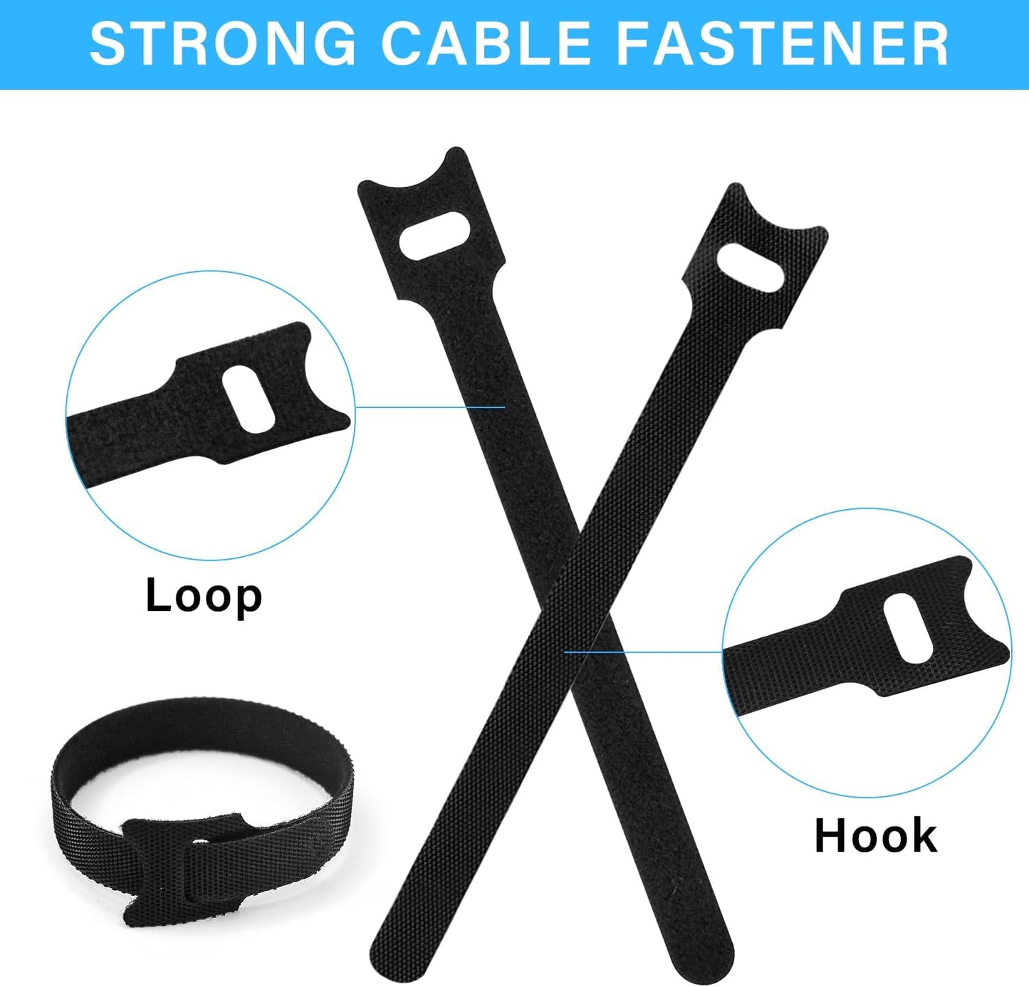 40pcs Reusable Cable Ties - 4 Sizes (6/8/10/12 Inch) - Hook and Loop Cinch Straps for Wire Management - Heavy Duty Cord Organizer & Wire Ties for Electronics, PC, Home & Office
