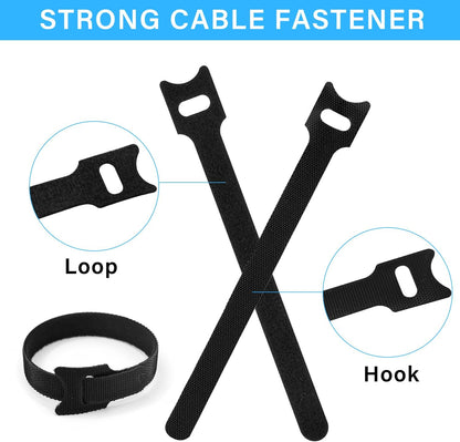 40pcs Reusable Cable Ties - 4 Sizes (6/8/10/12 Inch) - Hook and Loop Cinch Straps for Wire Management - Heavy Duty Cord Organizer & Wire Ties for Electronics, PC, Home & Office