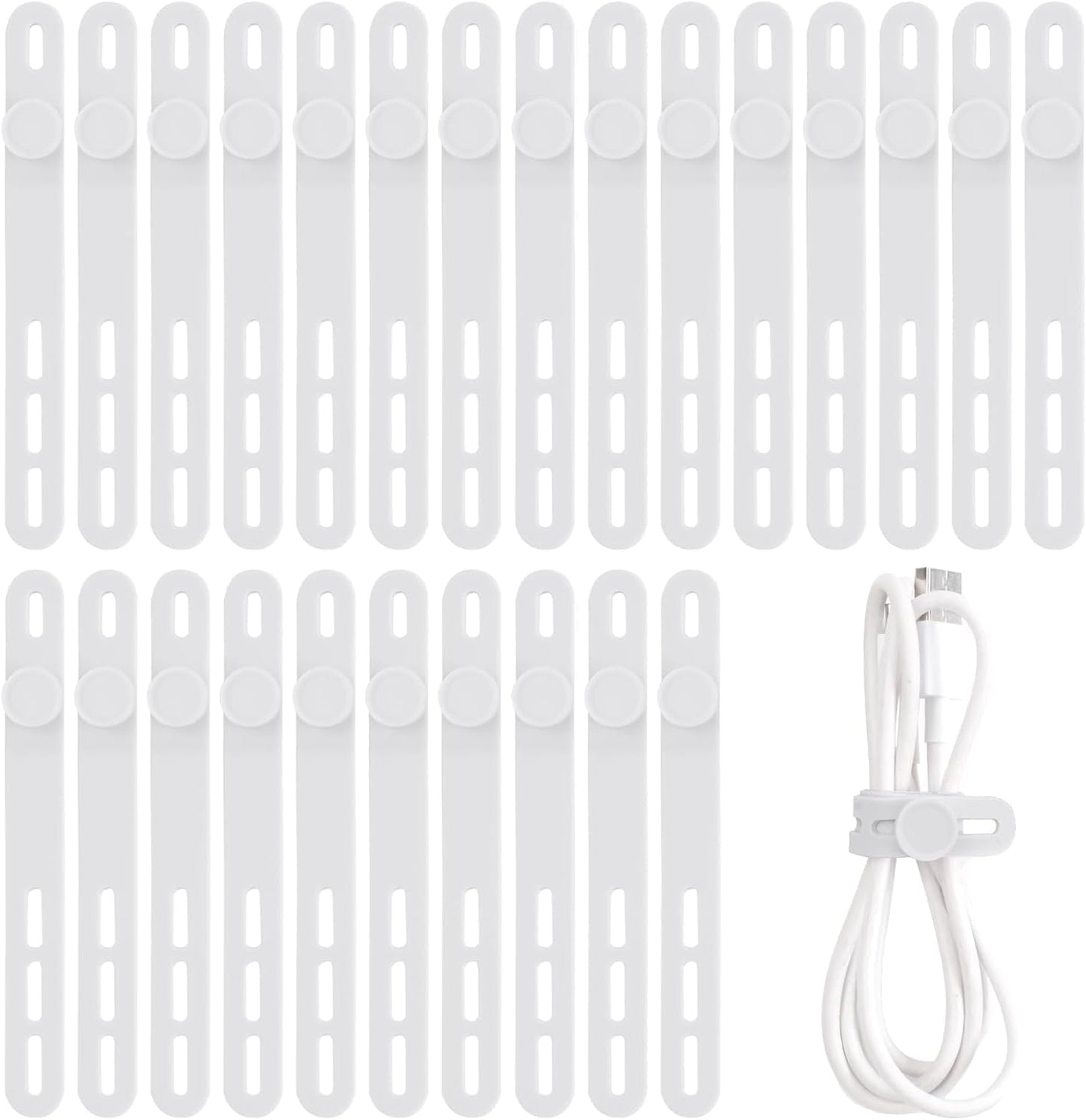 Oligei 25 Pcs Silicone Cable Ties, Cable Ties Reusable, High Elasticity Cord Wraps for Electrical Cords, Cord Organizer for Earphone, Phone Charger(Black)