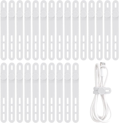 Oligei 25 Pcs Silicone Cable Ties, Cable Ties Reusable, High Elasticity Cord Wraps for Electrical Cords, Cord Organizer for Earphone, Phone Charger(Black)