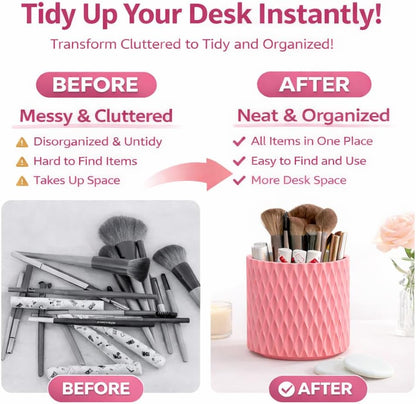Makeup Brush Holder Organizer, 360° Rotating 5-Slot Make up Brushes Cup for Cosmetic, Lipstick, Hair Brush Holder - Spinning Vanity Countertop Caddy for Bathroom, Dorm & Office, Black