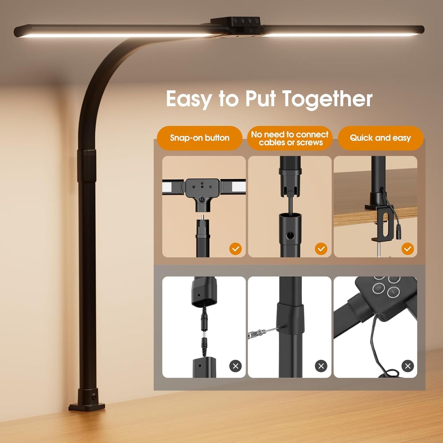 SIBRILLE LED Desk Lamp for Home Office - Dimmable Computer Desk Light with Clamp, Modern Architect Task Lamp with Color Changing, Flexible Desktop Lamp with Gooseneck for Monitor, Double Head, White