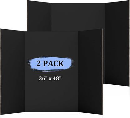 AKONEGE 2 Pack 36" x 48" Trifold Poster Board for Presentation, White Corrugated Cardboard Large Tri Fold Poster Board for Science Fair, Office & School Projects, Photo Displays, Exhibitions Event