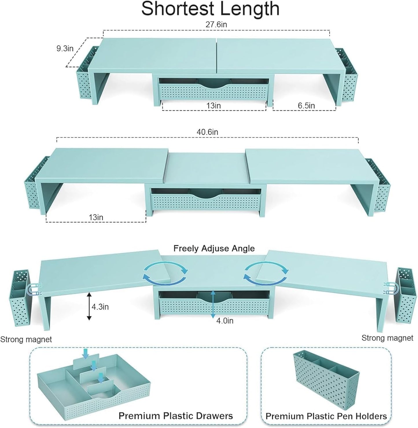 gianotter Dual Monitor Stand Riser, Desk Organizer With Drawer and 2 Pen Holders,Computer Monitor Stand, Desk Shelf for Top of Desk, Wood