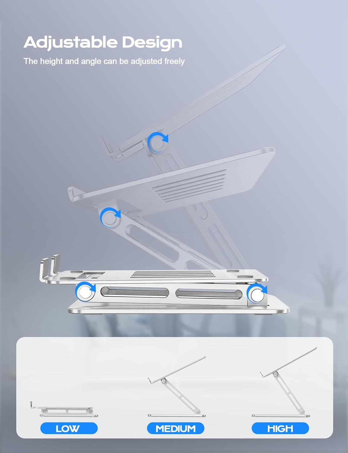LOXP Adjustable Laptop Stand for Desk, Metal Foldable Laptop Riser Holder, Portable Ventilated Cooling Desk Book Shelf, Ergonomic Computer Notebook Stand Compatible with 10-15.6" Laptops