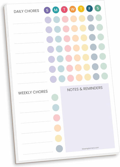 bloom daily planners Magnetic Chore Chart Planning Pad - Daily & Weekly Habit To Do Tracker - Family Organizer and Responsibility Reward System - 60 Sheets - 6” x 9”, Pastel
