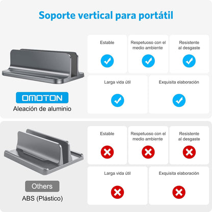 OMOTON Vertical Laptop Stand Holder, Desktop Aluminum Stand for MacBook with Adjustable Dock Size, Fits All MacBook, Surface, Chromebook and Gaming Laptops (Up to 17.3 inches), Silver