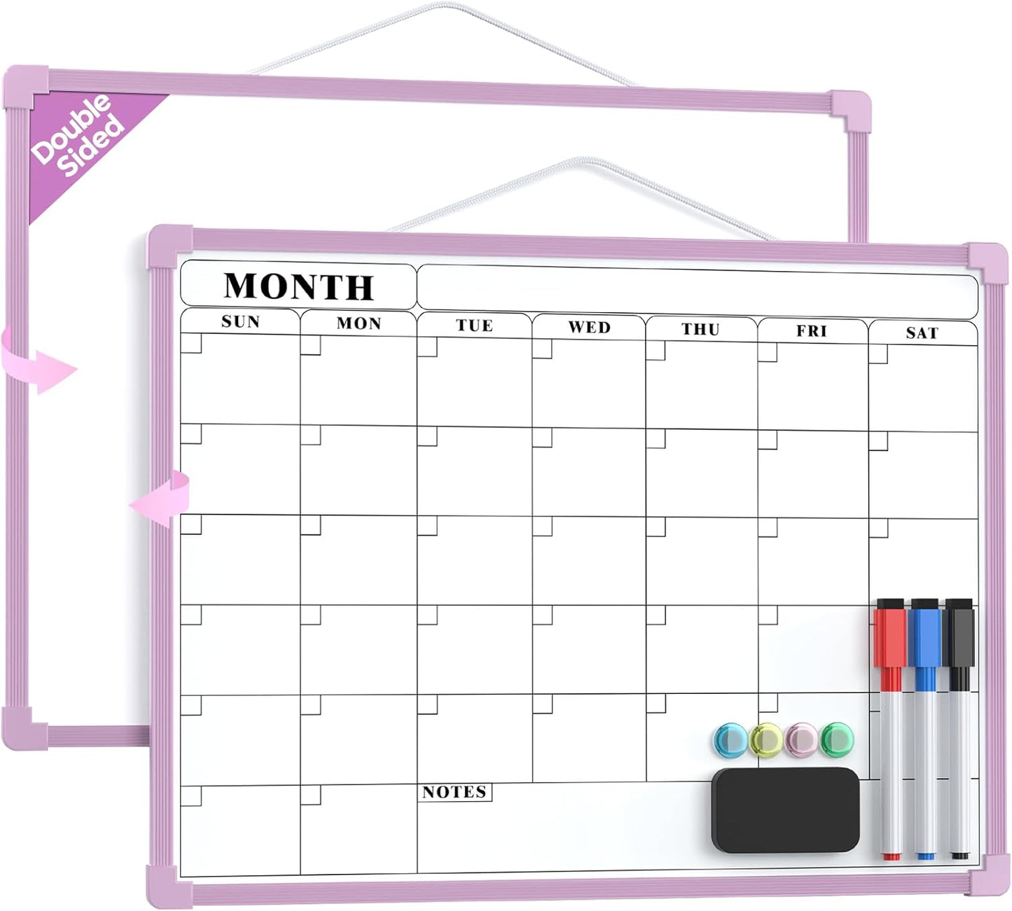MaxGear Monthly Calendar Dry Erase Board for Wall, 16"x12" Small Hanging Double-Sided White Board, Portable Whiteboard for Planning, Drawing, Memo, to Do List, School, Home, Kitchen, Office