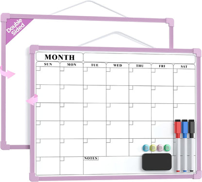 MaxGear Monthly Calendar Dry Erase Board for Wall, 16"x12" Small Hanging Double-Sided White Board, Portable Whiteboard for Planning, Drawing, Memo, to Do List, School, Home, Kitchen, Office