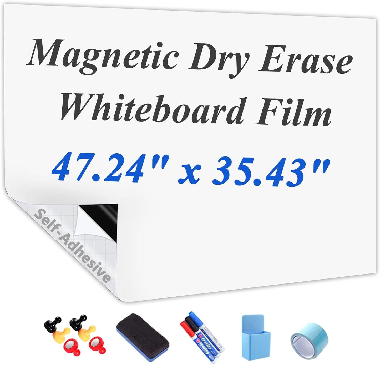 Self-Adhesive Dry Erase Whiteboard Sticker, 31.50" x 15.75" Magnetic Receptive White Board Wall Film, No Ghosting, Easy Write & Clean | Peel & Stick for Office, Home & Classroom,Incl. Accessories