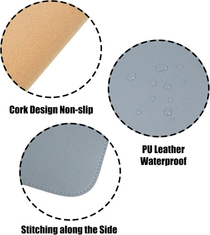 Double-Sided Keyboard Mouse Pad, 31.5"x15.7" PU Leather and Cork Desk Mat Large Overlocked-Edge Desk Pad with Matching Thread, Black