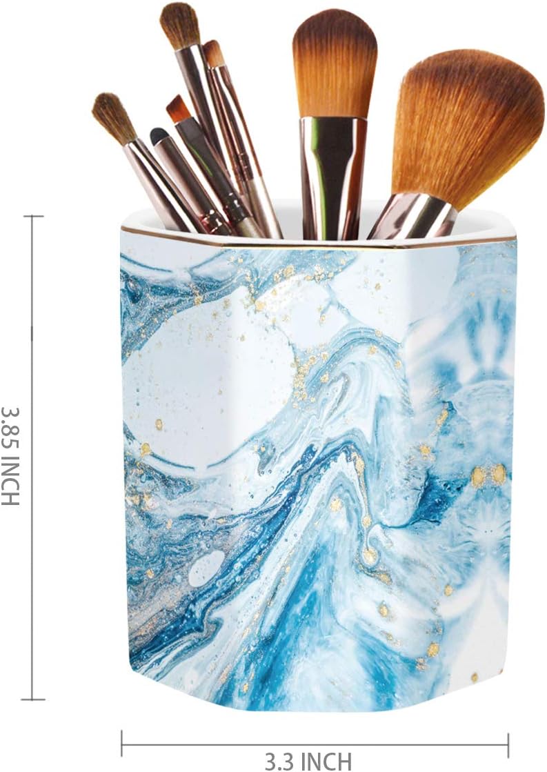 Pen Holder, Pencil Holder for Desk, Marble Desk Organizer Cute, Durable Ceramic Pencil Cup, Decorative Makeup Brush Holder Cup, Stationery Holder for Office, Home, Gray Marble