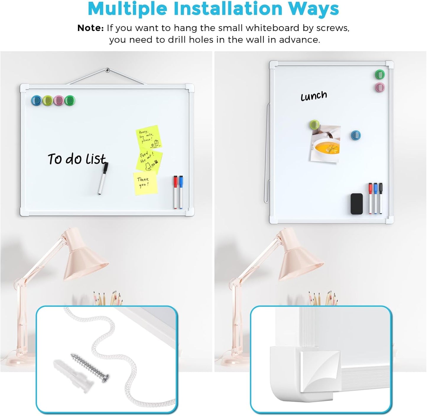 MaxGear Double-Sided Dry Erase Board for Wall, 16"x12" Hanging Whiteboard, Small Dry Erase White Board with 3 Markers and 4 Magnets, Portable Whiteboard for Planning, Drawing, Memo, to Do List