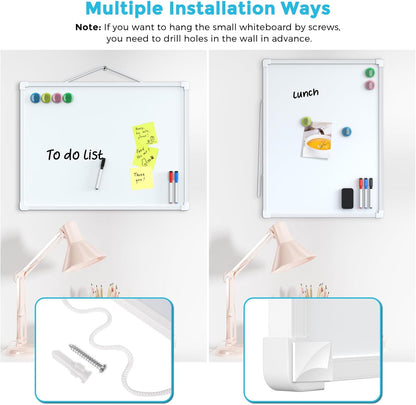 MaxGear Double-Sided Dry Erase Board for Wall, 16"x12" Hanging Whiteboard, Small Dry Erase White Board with 3 Markers and 4 Magnets, Portable Whiteboard for Planning, Drawing, Memo, to Do List