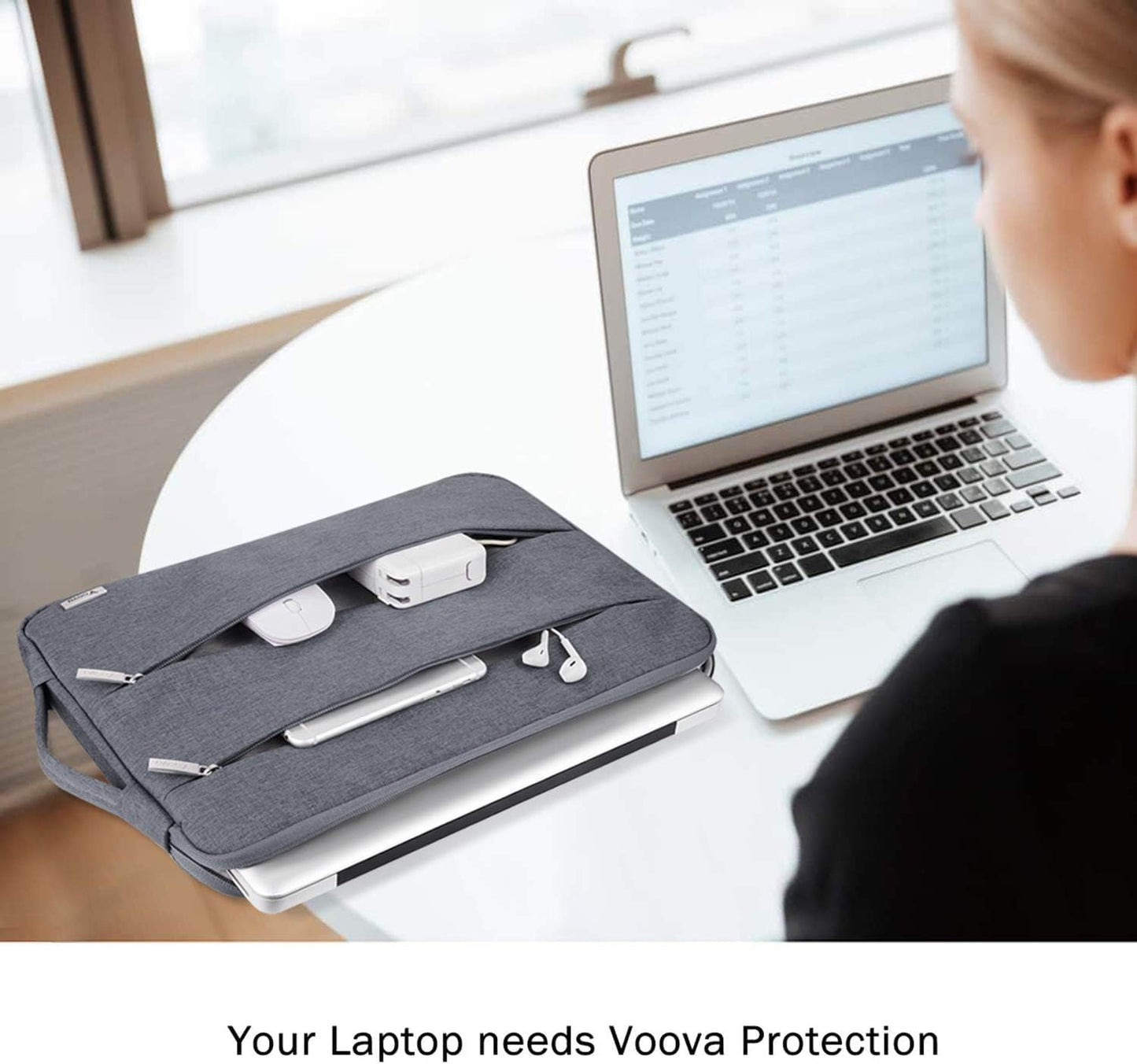 Voova 15.6 16 Inch Laptop Sleeve Case Compatible with MacBook Pro 16 M1/M2/M3/M4 Max 2019-2025, 15.6-16” Hp Lenovo Acer Asus, Waterproof Slim Computer Bag Cover with Handle, Grey