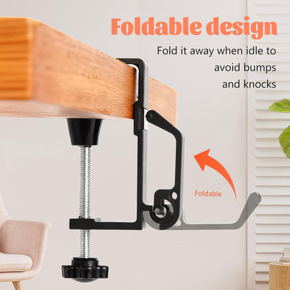 Desk Bag Hook - Bag Hanger for Table with Adjustable Arm Clamp - Aluminum Under Desk Handbag Hanger - Clamp Hook for Purse, Bag, Headphone,Fold/Black,2 pcs (White)