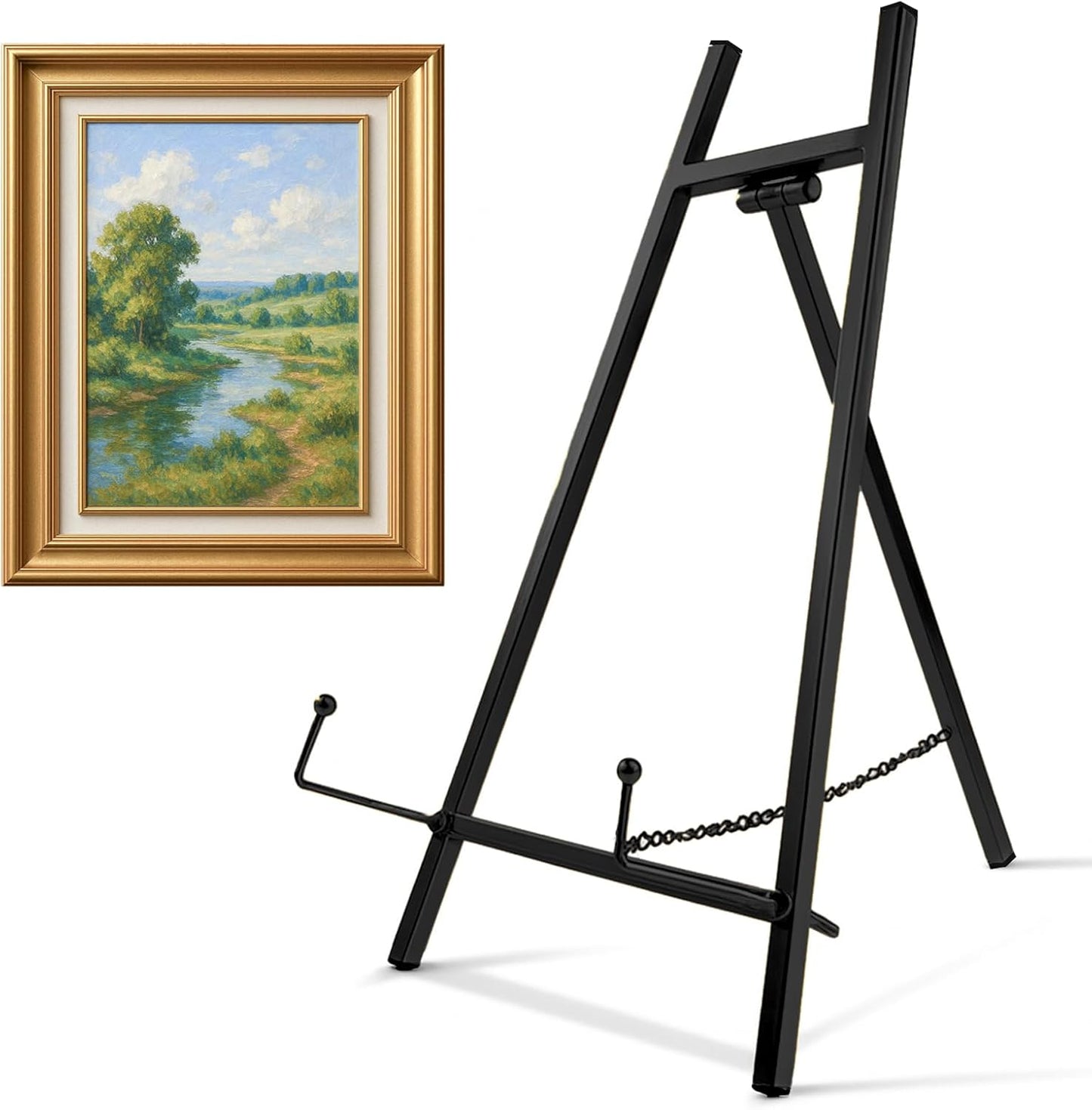Falling in Art Metal Easel Stand, 16.5" Table Top Easel Stand for Display, Tripod Mirror Plate Stand Holder for Photos, Books and Wedding Signs, Gold