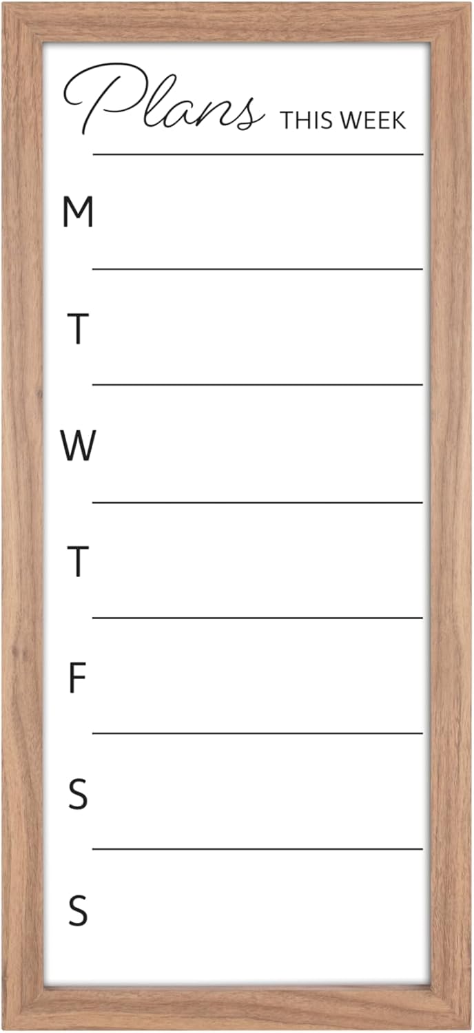 MCS Dry Erase Weekly Planner 11x24 Walnut Framed Calander Whiteboard for Wall, Plan Your Week with Family Weekly Planner for Dinners, Sports, Events & More
