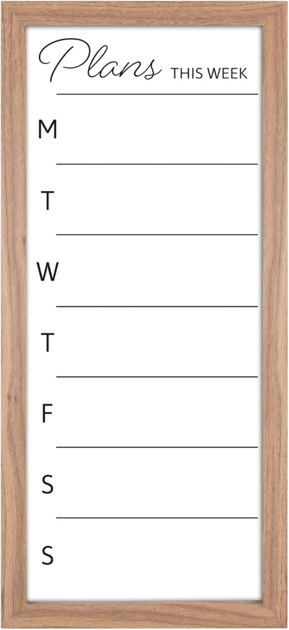 MCS Dry Erase Weekly Planner 11x24 Walnut Framed Calander Whiteboard for Wall, Plan Your Week with Family Weekly Planner for Dinners, Sports, Events & More