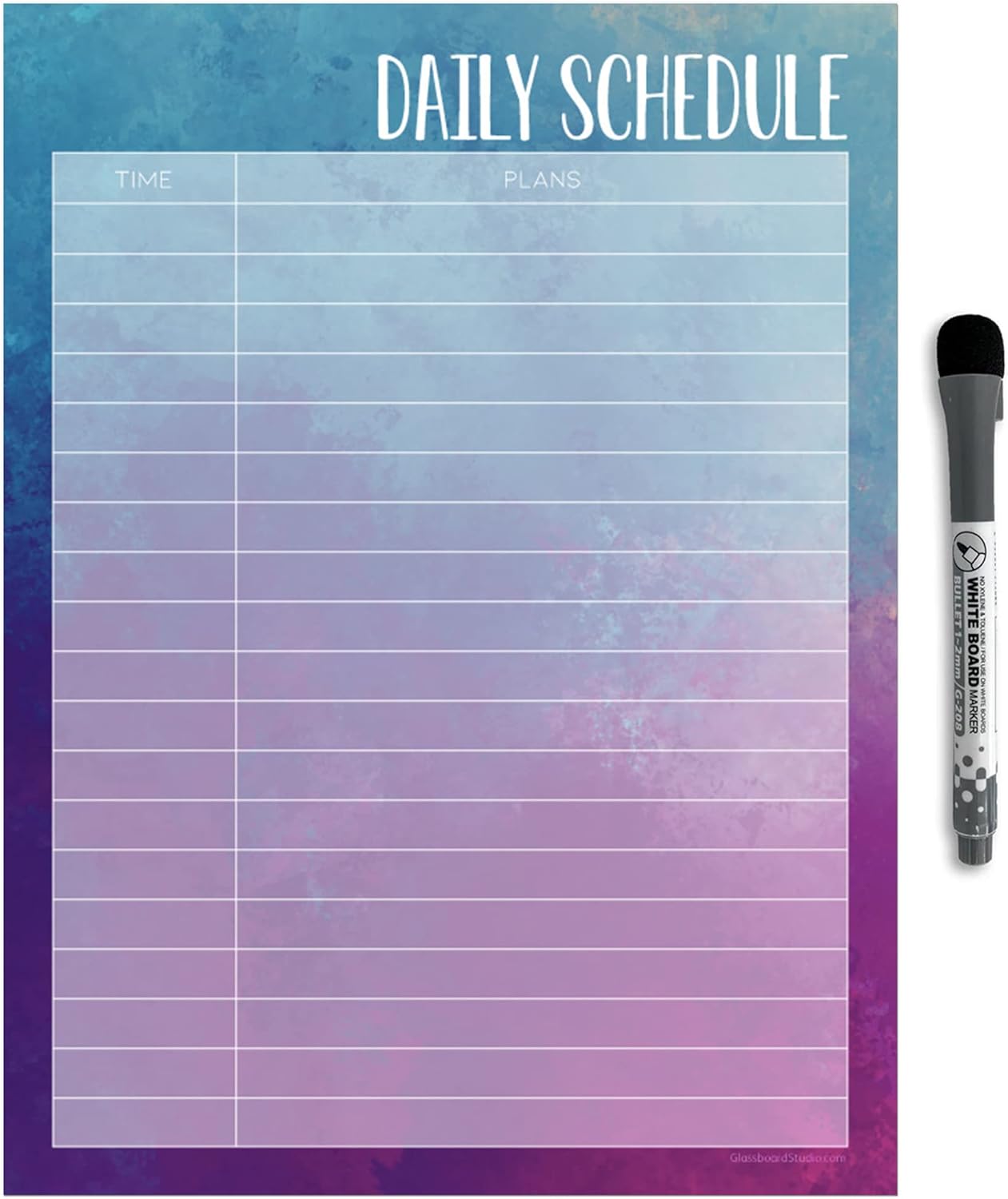 Dry Erase Daily Schedule Planner Sticker Decal by Glassboard Studio | Removable & Reusable | Magnetic Fine-Tip Marker Included (9 x 12 inches, White)