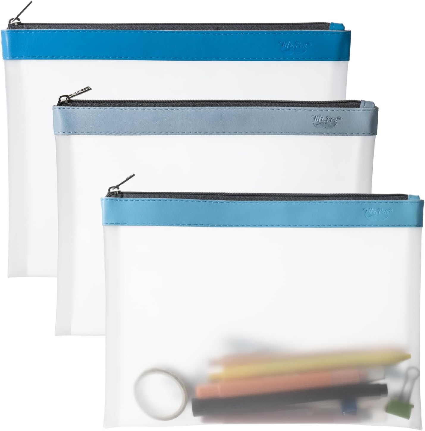 Mr. Pen- Clear Pencil Pouch, 8.50"x4.25", 3 Pack, Durable TPU Material, Medium Water-Resistant Pencil Bags with Smooth Zipper, Multipurpose Clear Pouch for Stationery, School, Office, Travel Supplies