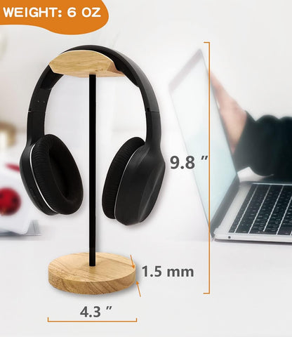 Headphone Holder Stand for Desk, Wood and Metal Headset Hanger Mount Hook Gaming Holder Desktop Earphone Artful Functional Craftsmanship Stand for All Headsets with Solid Wooden Base
