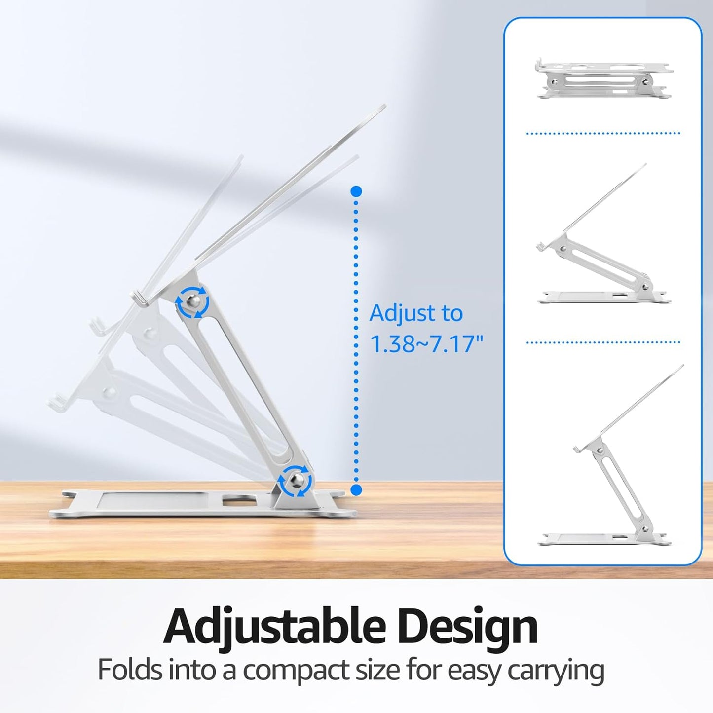 Urmust Aluminum Laptop Stand, Portable Laptop Riser, Adjustable Laptop Stand for Desk Foldable, Ergonomic Computer Notebook Holder for MacBook Air Pro HP, Office Desk Accessories (10-15.6'')- Black