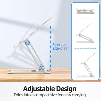 Urmust Aluminum Laptop Stand, Portable Laptop Riser, Adjustable Laptop Stand for Desk Foldable, Ergonomic Computer Notebook Holder for MacBook Air Pro HP, Office Desk Accessories (10-15.6'')- Black