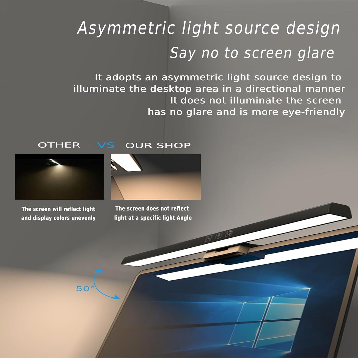 BY-J Computer Monitor Light Bar, Eye-Care USB Reading LED Task Lamp with Touch Control, Fit for Curved Monitor, No Screen Glare Dimmable Desk Lamp Computer Monitor Light Bar for Screen Home Office