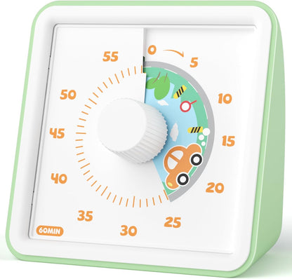 LIORQUE 60 Minute Visual Timer for Kids, Visual Countdown Timer for Classroom Office Kitchen with 'Space Ship' Pattern Design, Pomodoro Timer with Silent Operation (Batteries Included)