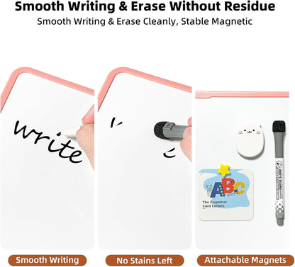 Colorful Dry Erase White Board 8.3x11in, Magnetic Desktop Board with Stand, 2 Markers (Eraser Head), 4 Magnets - Double-Sided Easel for Daily Planning, Memo, Office/Home/School (Blue)