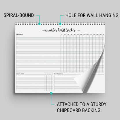 321Done Habit Tracker Calendar, Made in USA - 12 Months Wall Hanging Productivity Journal 8.5x11, Spiral Binding Undated Motivational Monthly Planner to Track Habits and Goals