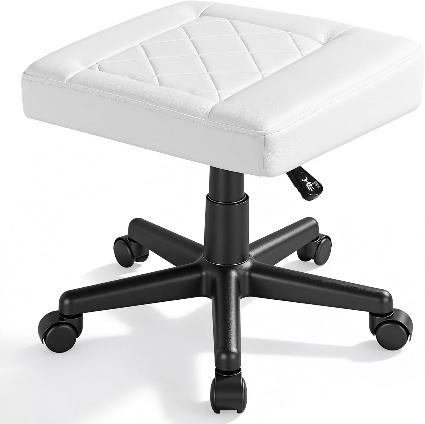 VECELO Under Desk Footrest, PU Ergonomic Foot Rest with Wheels, Comfort Padding, Height Adjustable for Relieving Leg Pain, Stiffness, Black