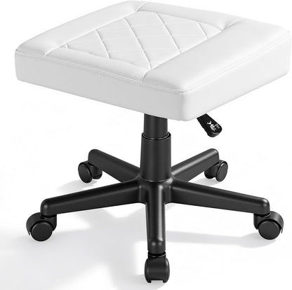 VECELO Under Desk Footrest, PU Ergonomic Foot Rest with Wheels, Comfort Padding, Height Adjustable for Relieving Leg Pain, Stiffness, Black