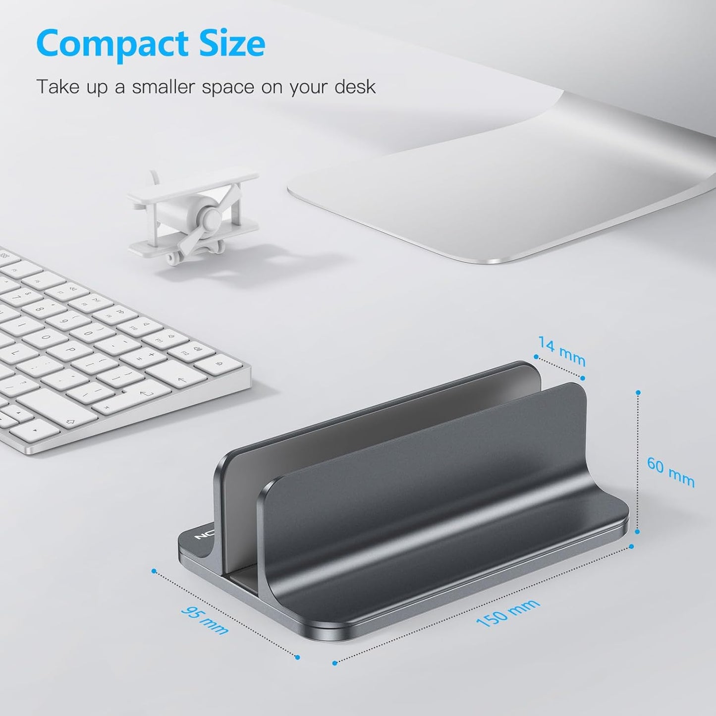OMOTON Vertical Laptop Stand Holder, Desktop Aluminum Stand for MacBook with Adjustable Dock Size, Fits All MacBook, Surface, Chromebook and Gaming Laptops (Up to 17.3 inches), Silver