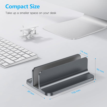 OMOTON Vertical Laptop Stand Holder, Desktop Aluminum Stand for MacBook with Adjustable Dock Size, Fits All MacBook, Surface, Chromebook and Gaming Laptops (Up to 17.3 inches), Silver