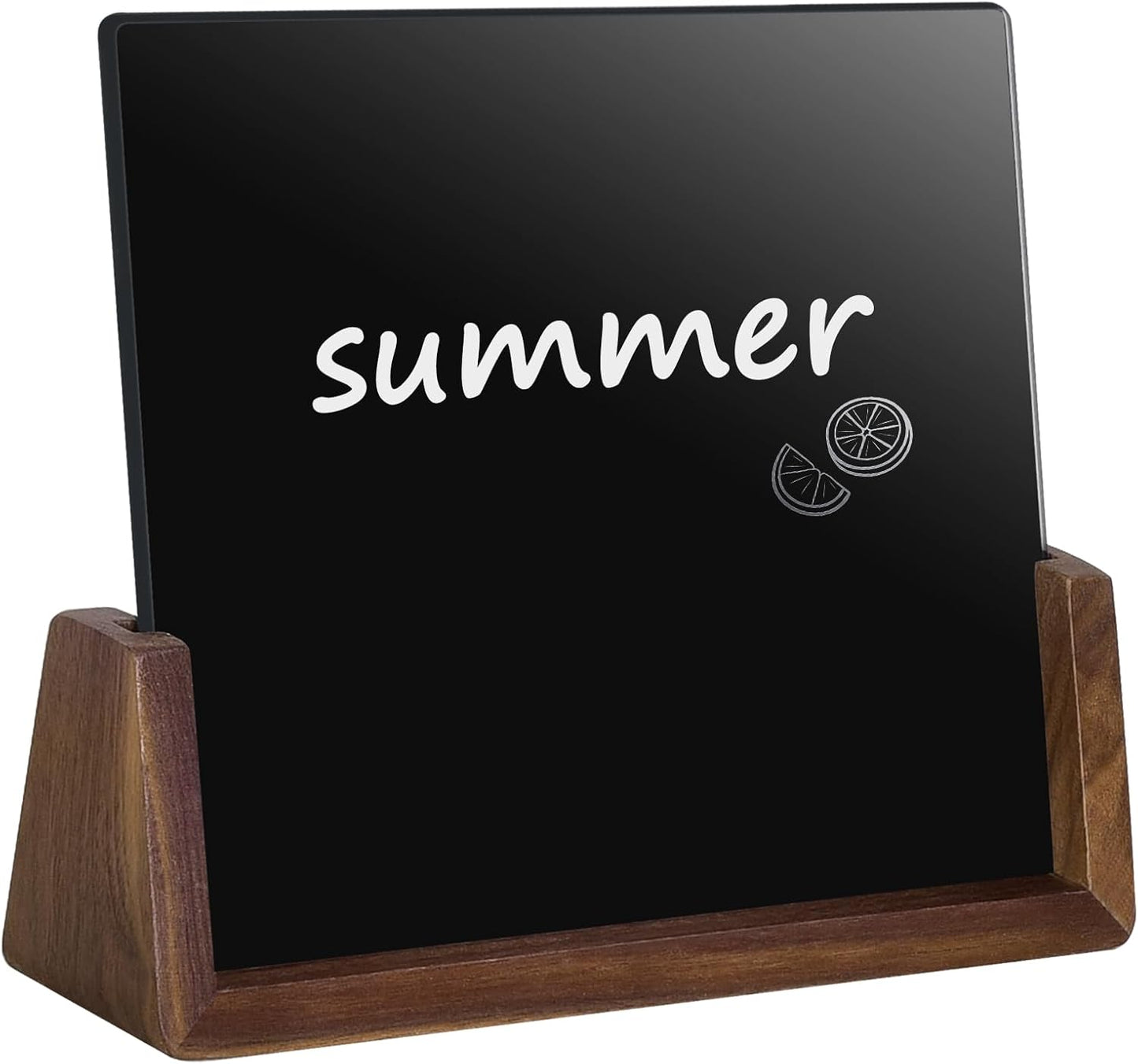 Desktop Glass Whiteboard with Walnut Wood Base,Small Dry Erase Board, Black Writing Note Pad, Desk White Board,Glassboard for Tabletop Display(Walnut Base,Glass)