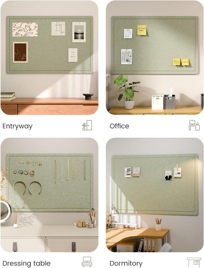 Fluxynara Bulletin Board, 23.6" x 17.5" Cork Board Alternative with 12 Safe Removable Adhesive Tabs, Foldable Felt Pin Board for Home Office, Classroom, Bedroom,Entryway for Walls—Sage