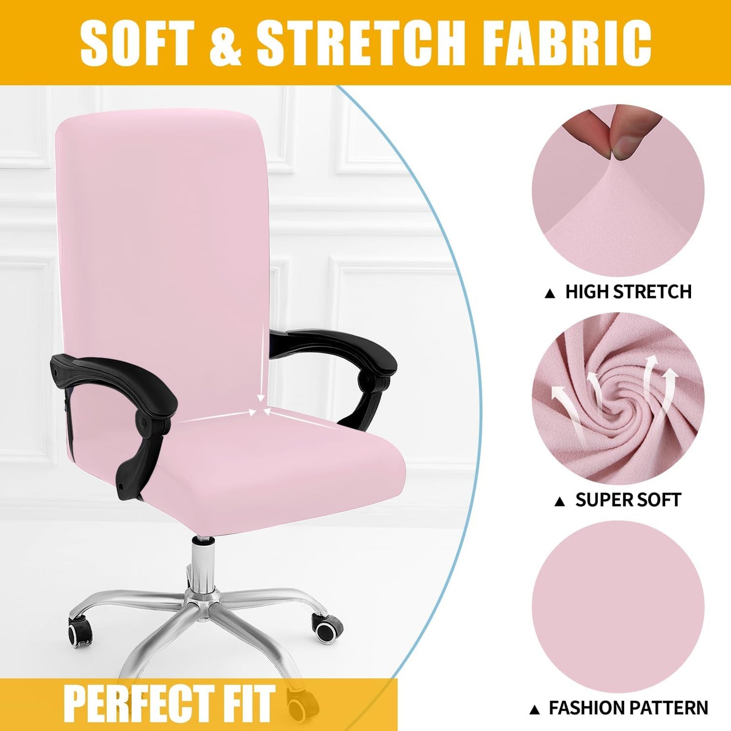 Smiry Stretch Printed Office Chair Armrest Covers, 2 Pcs Soft Fit Removable Washable Computer Desk Chair Arm Covers Protector, Black