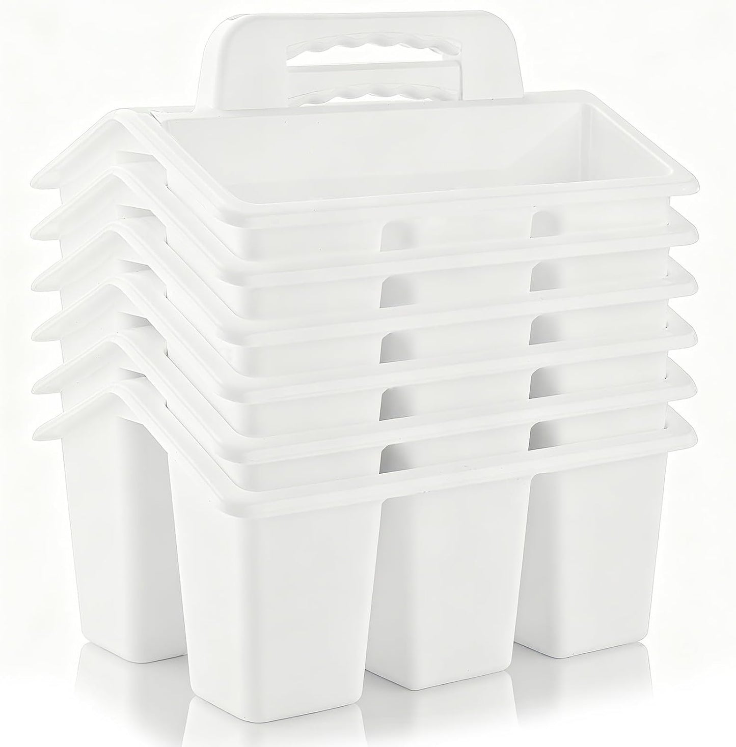 ALINK Classroom Caddy Storage Basket with Handle, 6 Pack Plastic Arts Office Crafts Caddy 4 Compartments for Kids, Pencil, Crayon, Marker, School Supplies - Clear