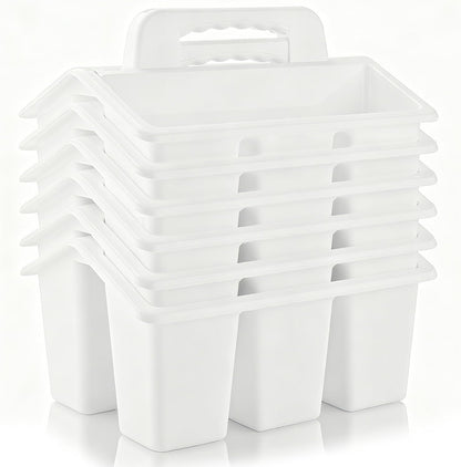 ALINK Classroom Caddy Storage Basket with Handle, 6 Pack Plastic Arts Office Crafts Caddy 4 Compartments for Kids, Pencil, Crayon, Marker, School Supplies - Clear