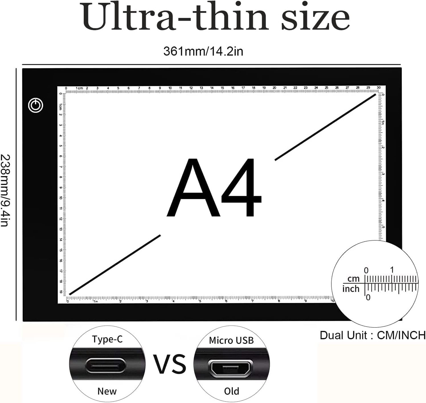 XIAOSTAR Light Box Drawing Pad A5, Tracing Board with Micro USB Cord Charge Cable and Brightness Adjustable for Artists, AnimationDrawing, Sketching, Animation, X-ray Viewing (A5) Not Rechargeable