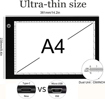 XIAOSTAR Light Box Drawing Pad A5, Tracing Board with Micro USB Cord Charge Cable and Brightness Adjustable for Artists, AnimationDrawing, Sketching, Animation, X-ray Viewing (A5) Not Rechargeable