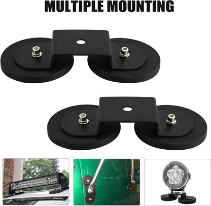 PACEWALKER Magnetic Light Bar Mount 2PCS Universal Work Light Mounting Brackets Strong Sucker Holder W/Rubber Boot for Off-Road Driving Lamp, Emergency Light Roof Light Bar SUV